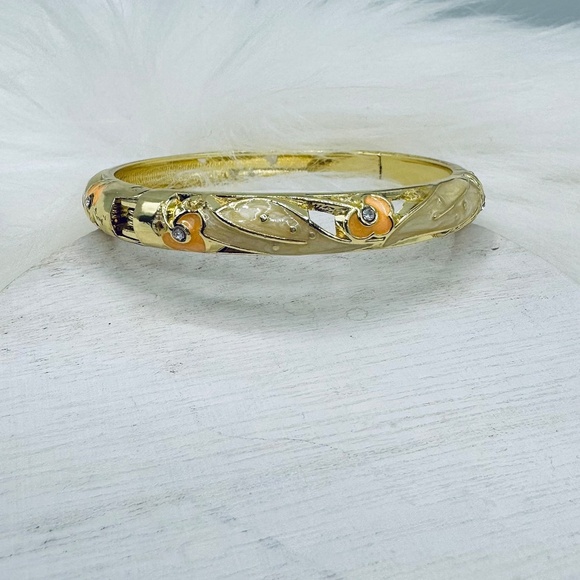 Apricot Floral Enamel Cloisonne Bracelet Bangle - Picture 2 of 7